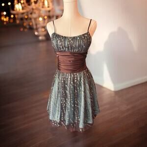 Vtg Y2K Morgan & Co Prom Dress Goth Grunge Vampy Mesh Green Brown 5/6 Fairy Mesh